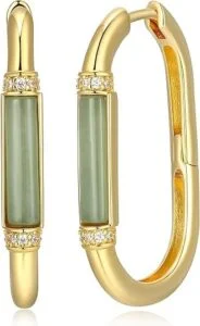 14K Gold Plated Sterling Silver Jade Hoop Earrings